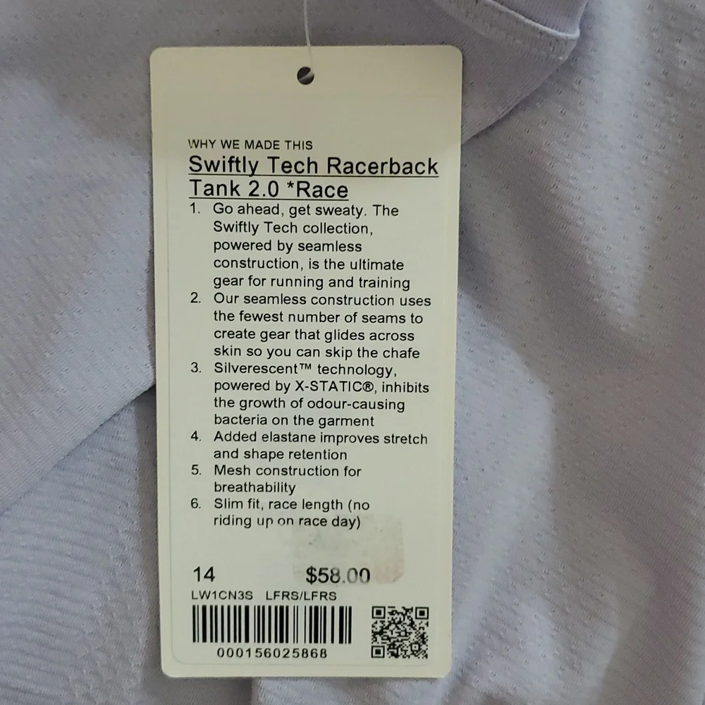 NWT Lululemon Swiftly Tech Racerback Tank 2.0 Race Lavender Frost Sz 4 - Picture 3 of 3